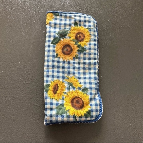 Fabric Glasses Sunflower Gingham Blue Checkered Eyeglass Case Reinforced Vintage - Picture 7 of 8